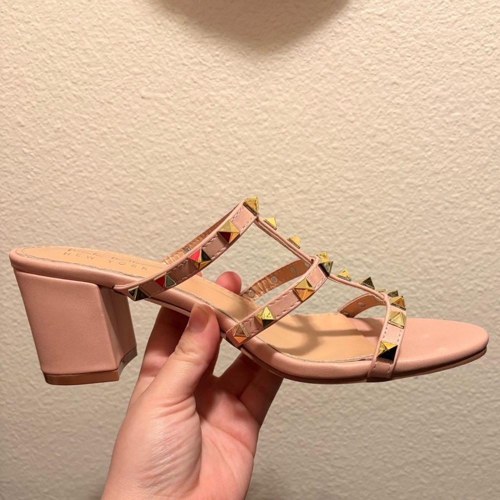 Nicole Miller NY Pink Studded Block Heel Sandals